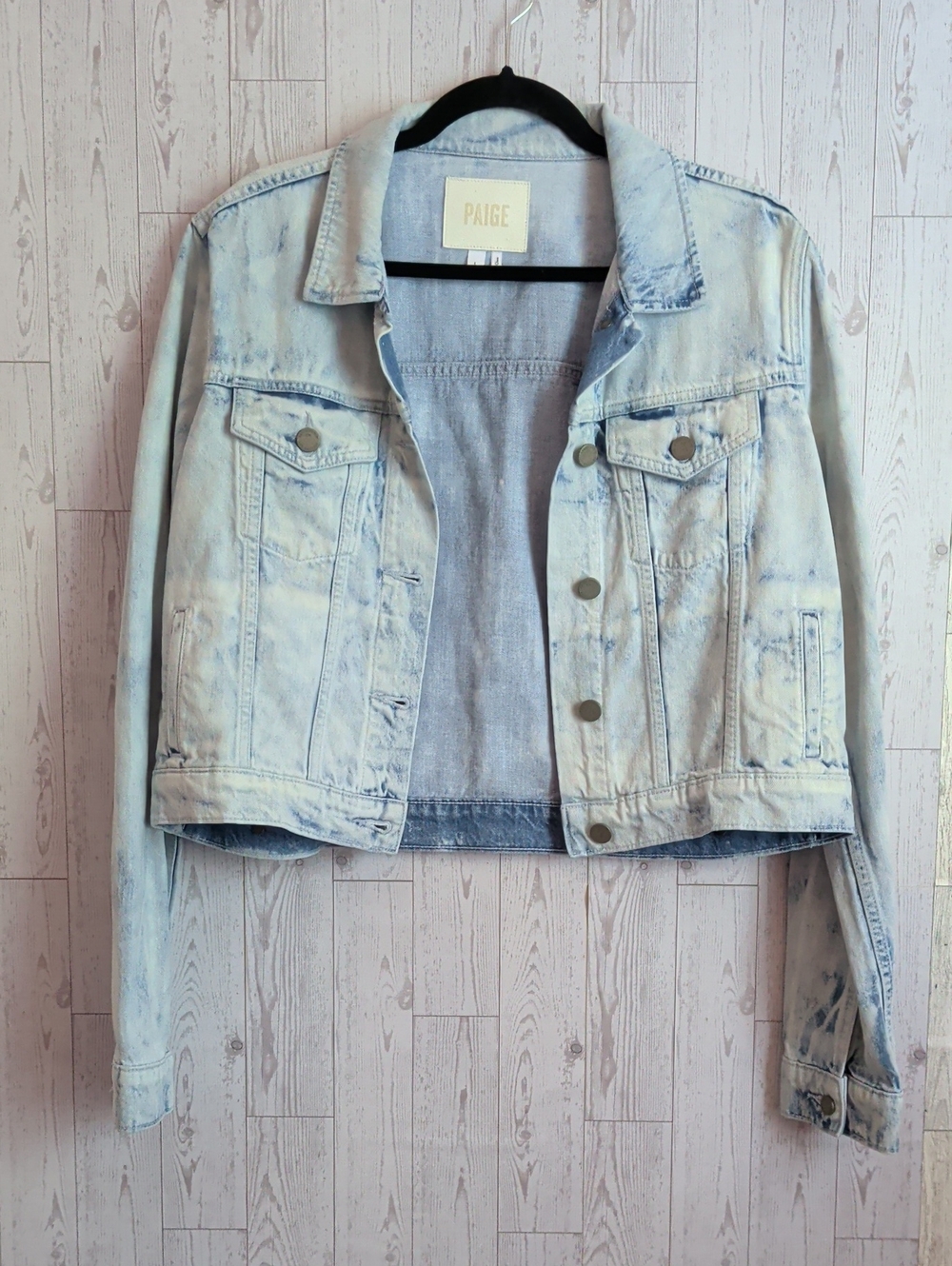 PAIGE Light Acid-Wash Denim Jacket in Pale Blue